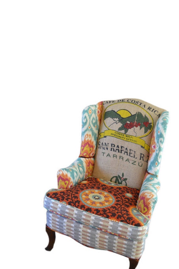 Wingback Chair Upholstered Vintage With Coffee Sack And Color Burnt Orange Accent Chair Farmhouse Decor Living Room Chairs