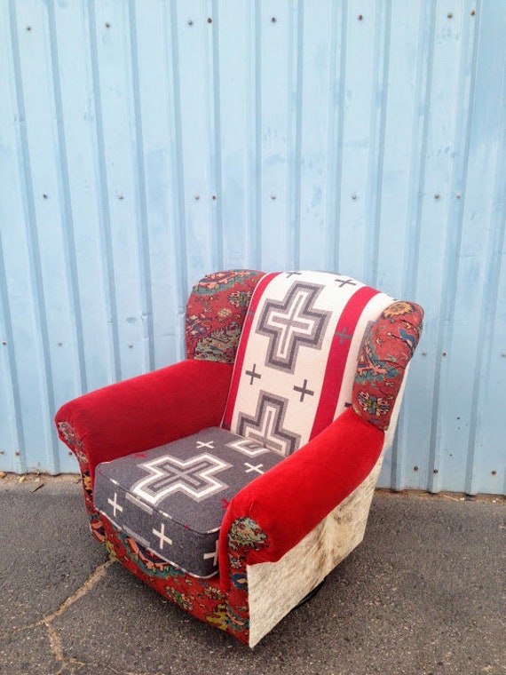 Southwestern Chair Rocker Swivel With Brindle Cowhide Etsy