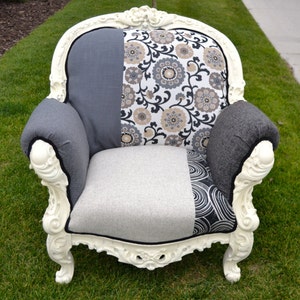 SOLD Accent Chair, Vintage Upholstered Fauteuil Chair with Intricate Details, Formal Living Room // Unique Chair // Arm Chair