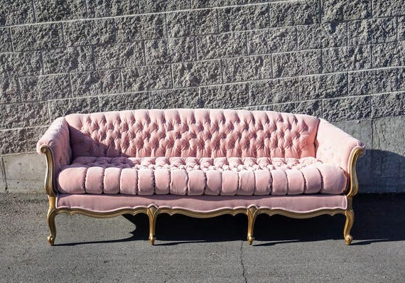 Sofa Couch Vintage With Pink Velvet And Tufting Etsy