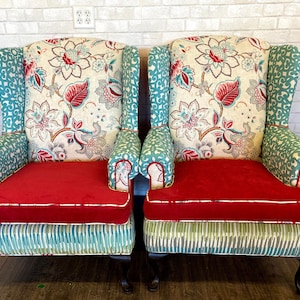 SOLD Set of Accent Chair, Custom Upholstered Designer Wingback Chairs // Living Room Chair // Bright Colors