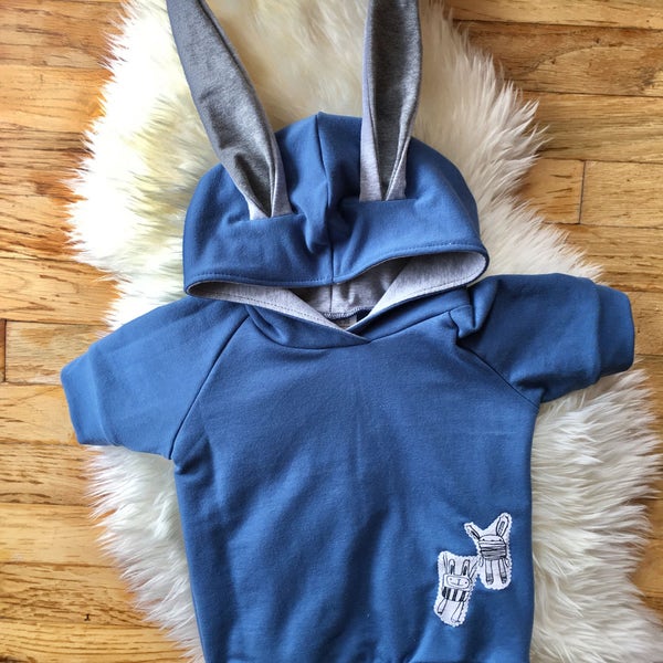 Slate Blue Scribble Bunny Short Sleeve Hoodie