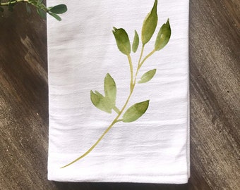 Spring Towel, Watercolor Floral Branch Kitchen Flour Sack Tea Towel, Farmhouse Kitchen Towel, Vintage Kitchen,