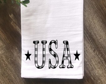 Farmhouse USA Buffalo Check Towel, Farmhouse Flour Sack Towel, Kitchen Tea Towel, Housewarming Gift