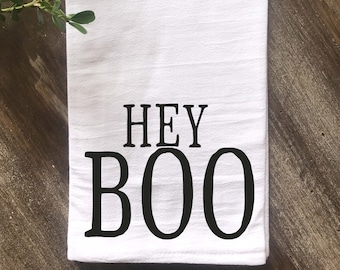 Halloween Hey Boo Tea Towel, Thanksgiving Tea Towel, KitchenTea Towel, Custom Kitchen Towel