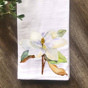 Farmhouse Flour Sack Tea Towel, Magnolia Tea Towel, Magnolia Decor, Farmhouse Kithen Towel, Watercolor Floral Towel, Decorative Towel