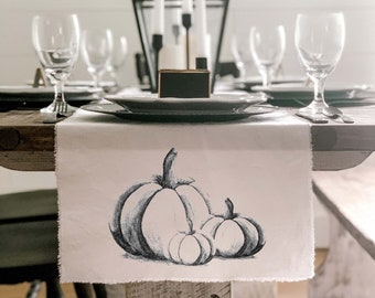 Thanksgiving Table Runner, Original Art Pumpkin Table Runner