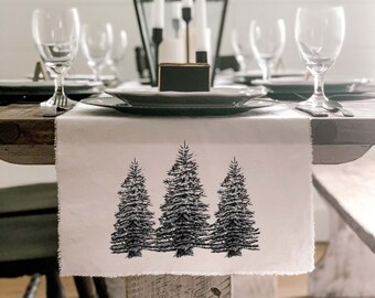 Christmas Table Runner, 3 Trees Original Artwork Table Runner