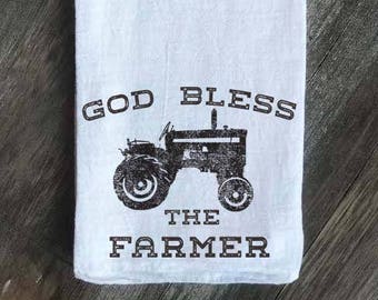 Farmhouse Flour Sack Tea Towel, God Bless the Farmer, Farmhouse Decor, Farmhouse Kitchen, Farmers Market, Tea Towel