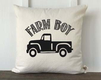 Farmhouse Pillow Cover, Nursery Pillow, Farm Boy Pillow, Vintage Truck Pillow, Vintage Farmhouse Pillow Cover