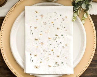 Spring Napkin, Easter Napkin, Watercolor Wildflowers Pattern No 5, Dinner Napkins, Custom Napkins, Natural or White Fabric