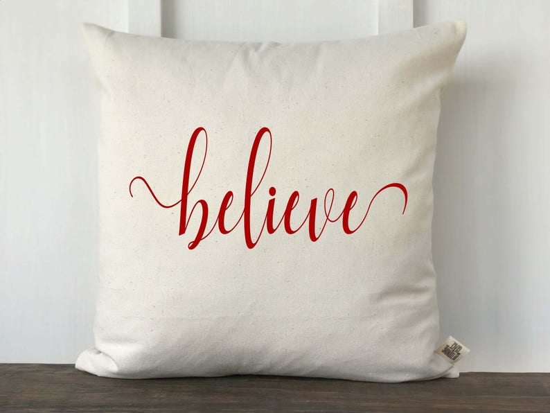 Farmhouse Christmas Believe Pillow Cover, Farmhouse Christmas Pillow, Decorative Pillow Cover, Couch Pillow cover image 1