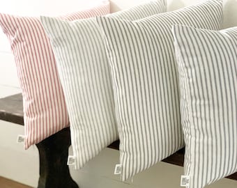 Modern Farmhouse Ticking Pillow, French Ticking, Decorative Pillow Cover, Decorative couch pillow Cover, Farmhouse - WHITE STRIPE