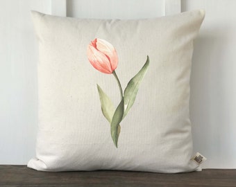 Spring Pillow Cover, Farmhouse Easter Watercolor Tulip Pillow Cover, Decorative Pillow Cover, Custom Couch Pillow, Watercolor Pillow Cover