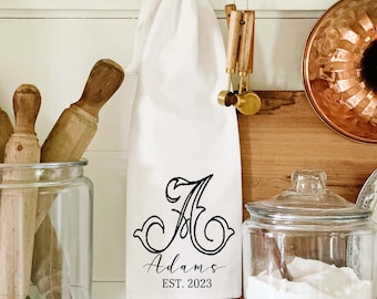 Monogrammed Towel, Farmhouse Flour Sack Towel, Vintage Monogram,  Wedding Gift, Housewarming Gift, Vintage Patter Font Initial Only