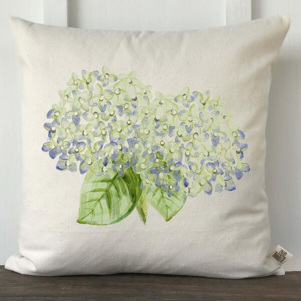 Farmhouse Spring Double Hydrangea Watercolor Pillow Cover, Mother's Day Gift, Wedding Gift, Anniversary Gift, Decorative Couch Pillow