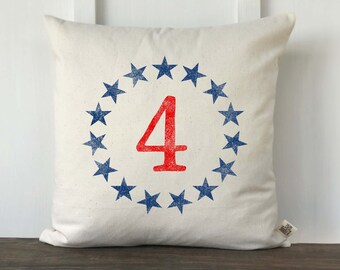 Farmhouse Fourth of July Pillow Cover, Distressed Flag, Star Cirle 4, Fourth of July,  Decorative Pillow, Patriotic Decor, Multiple Colors