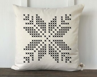 Cross Stitch Snowflake Pattern Farmhouse Pillow Cover, Farmhouse Winter Pillow, Decorative Christmas Pillow, Couch Pillow cover