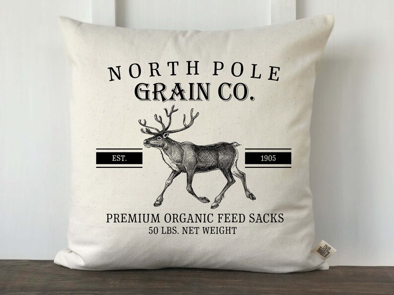 Reindeer Grain Sack Pillow Christmas Pillow Farmhouse Etsy