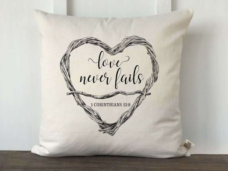 Bible Verse Pillow Cover Scripture Pillow Love Never Fails 1 Etsy