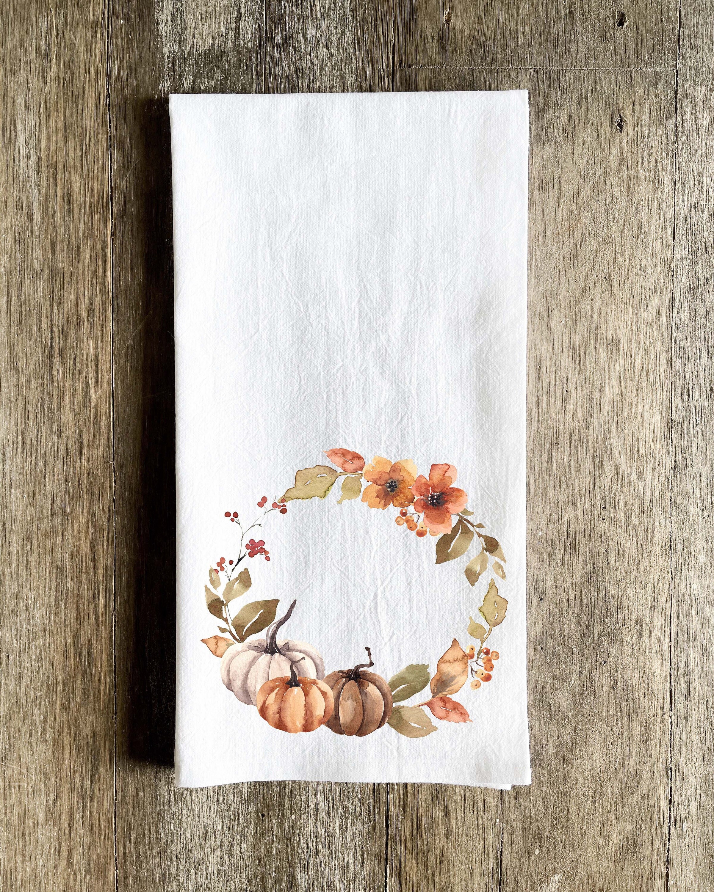 Embroidered Autumn Fall Leaves Leaf White Cotton Terry Kitchen