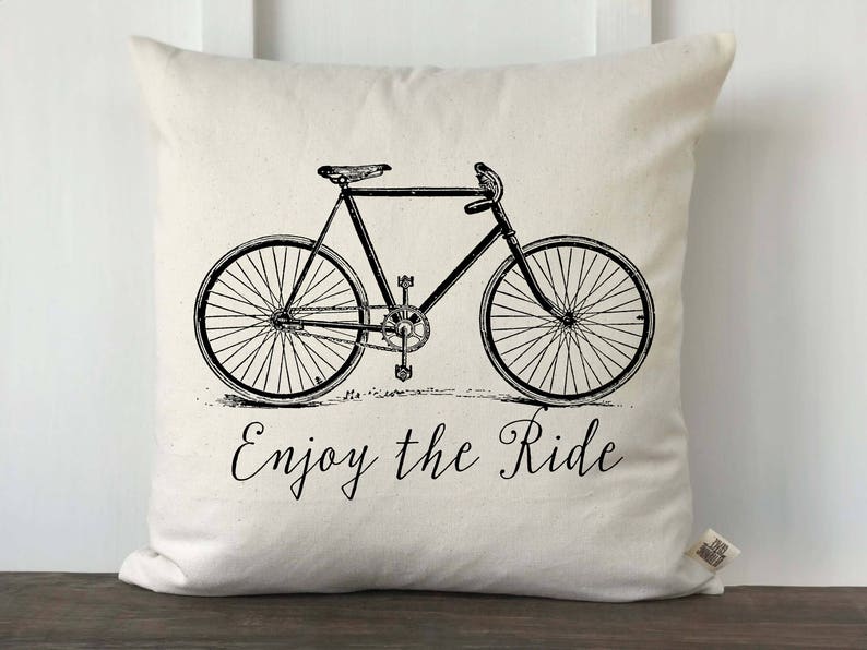 Farmhouse Pillow Cover Vintage Bike Custom Couch Pillow Enjoy the Ride Vintage Bicycle Pillow Decorative Couch Pillow Housewarming Gift