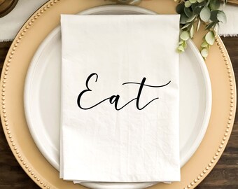 Personalized Napkin, Eat, Pray, Love, Watercolor Spring Sketch, Dinner Napkins, Custom Napkins, Natural or White Fabric