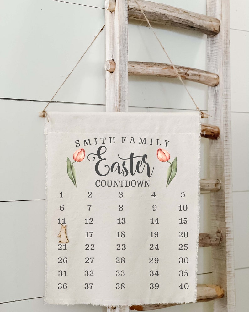 Personalized Easter Calendar, Easter Decor, Lent Calendar, Farmhouse Easter, Easter gift, Happy Easter, Easter Bunny, Tulip image 2