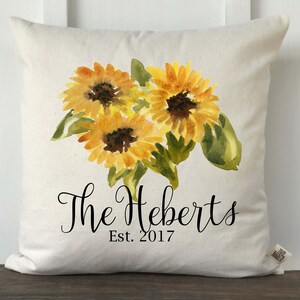 Farmhouse Personalized Pillow Cover, Sunflower Pillow Cover, Anniversary Gift, Wedding Gift, Housewarming gift