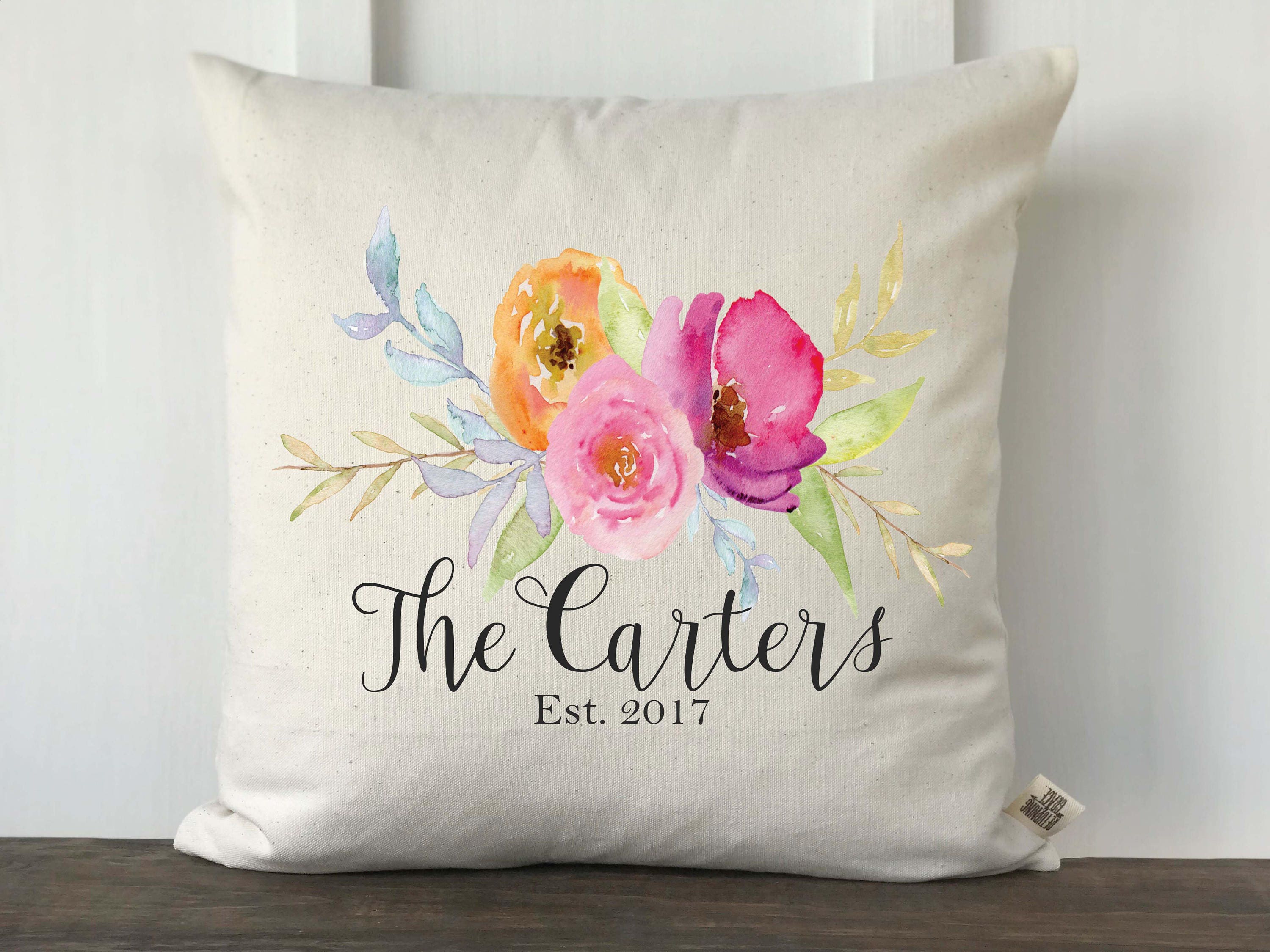 Personalized Watercolor Floral Pillow Cover Wedding Gift Etsy