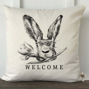 Farmhouse Easter Pillow Cover, Easter Bunny Pillow, Spring Pillow, Spring Decor, Farmhouse Pillow, Decorative Pillow, Welcome image 1