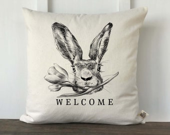 Farmhouse Easter Pillow Cover, Easter Bunny Pillow, Spring Pillow, Spring Decor, Farmhouse Pillow, Decorative Pillow, Welcome