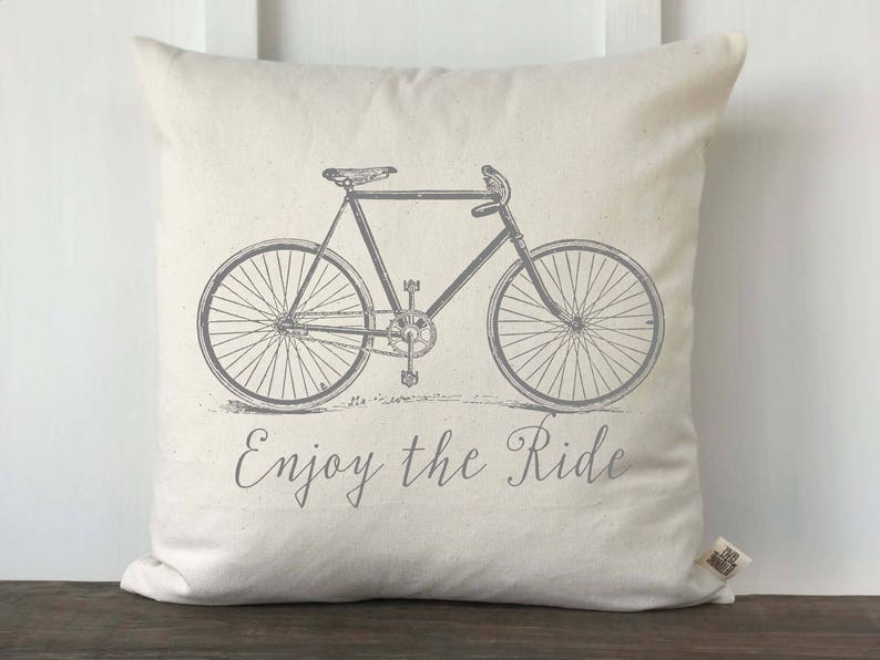 Farmhouse Pillow Cover Vintage Bike Custom Couch Pillow Enjoy the Ride Vintage Bicycle Pillow Decorative Couch Pillow Housewarming Gift