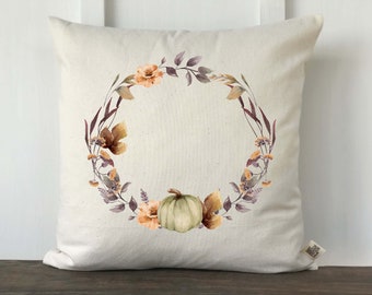 Fall Pillow, Fall Wreath Pillow Cover, Thanksgiving Pillow, Fall Pillow Cover, Throw Pillow Green Pumpkin Wreath