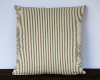 Farmhouse Tan French Ticking Pillow Cover, Decorative Pillow Cover, Farmhouse Pillow Cover, Couch Pillow Cover - TAN STRIPE