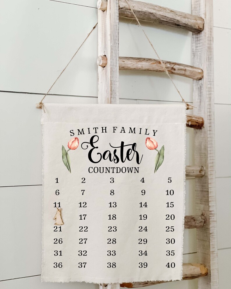 Personalized Easter Calendar, Easter Decor, Lent Calendar, Farmhouse Easter, Easter gift, Happy Easter, Easter Bunny, Tulip image 1
