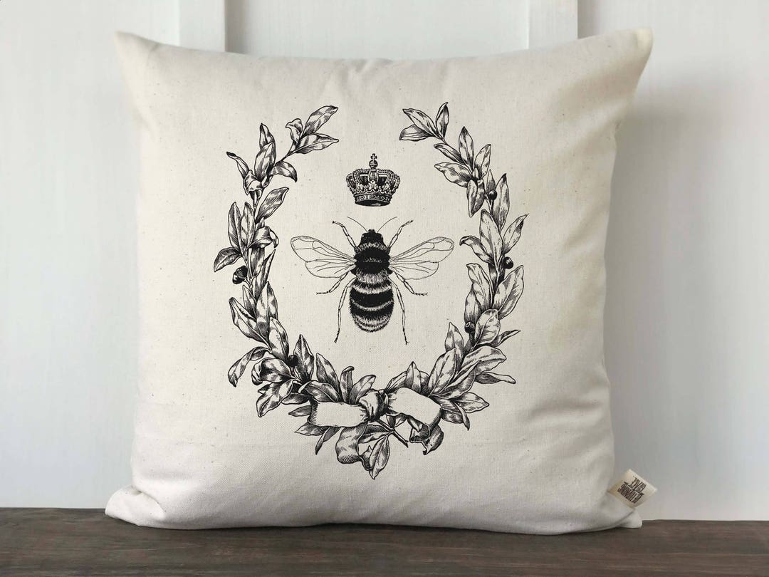 French Bee Pillow Cover, Decorative Pillow, Queen Bee Pillow Cover