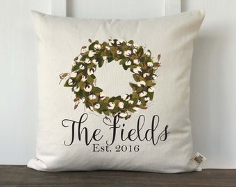 Farmhouse Cotton Wreath Personalized Pillow Cover, Fall Pillow Cover, Cotton Wreath, Thanksgiving, Farmhouse Pillow, Throw pillow