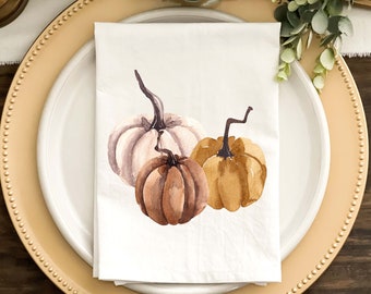 Thanksgiving Napkin, Fall Napkin, Dinner Napkins, Custom Napkins, Autumn Flower, White or Natural Color Fall Neutral Pumpkins