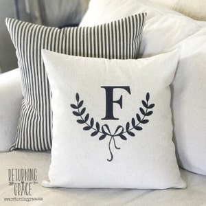 Farmhouse pillow cover, Personlized Pillow, Initial Pillow, Anniversary gift, Wedding gift, Housewarming gift, Initial Pillow Black or Gray image 1