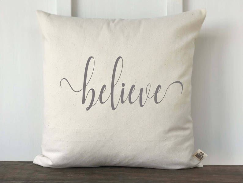 Farmhouse Christmas Believe Pillow Cover, Farmhouse Christmas Pillow, Decorative Pillow Cover, Couch Pillow cover image 2