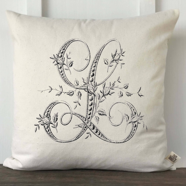 Monogrammed pillow cover, French Farmhouse pillow, Decorative Pillow, Vintage Pillow, Wedding Gift, Anniversary Gift, Housewarming Gift