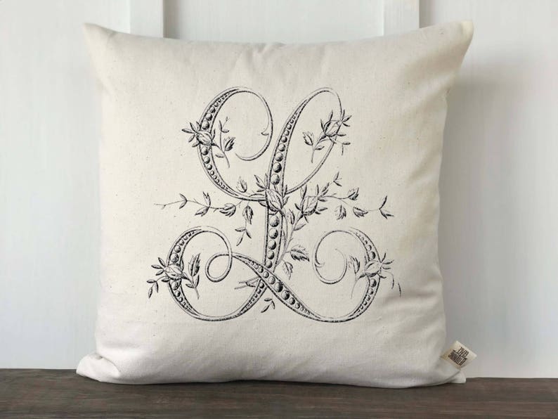 Monogrammed pillow cover French Farmhouse pillow Decorative image 1