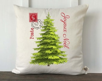 Joyeux Noel Christmas Tree Pillow Cover, Christmas Tree, French Farmhouse Christmas Pillow, Decorative couch Pillow, Custom Sofa Pillow