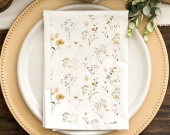 Spring Napkin, Easter Napkin, Watercolor Wildflowers Pattern No 4, Dinner Napkins, Custom Napkins, Natural or White Fabric