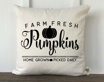 Farm Fresh Pumpkins, Farmhouse Thanksgiving Pillow, Fall Pillow Cover, Throw Pillow, Custom Pillow Cover, GRAY or BLACK
