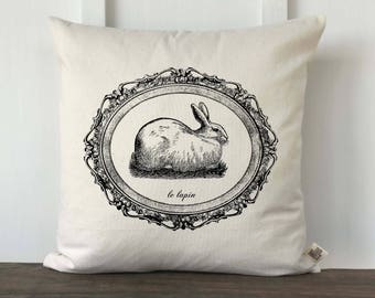 Farmhouse Easter Bunny Pillow Cover, Spring Pillow, Vintage French Easter, Decorative Pillow Cover, Easter Pillow, Le Lapin Pillow Cover