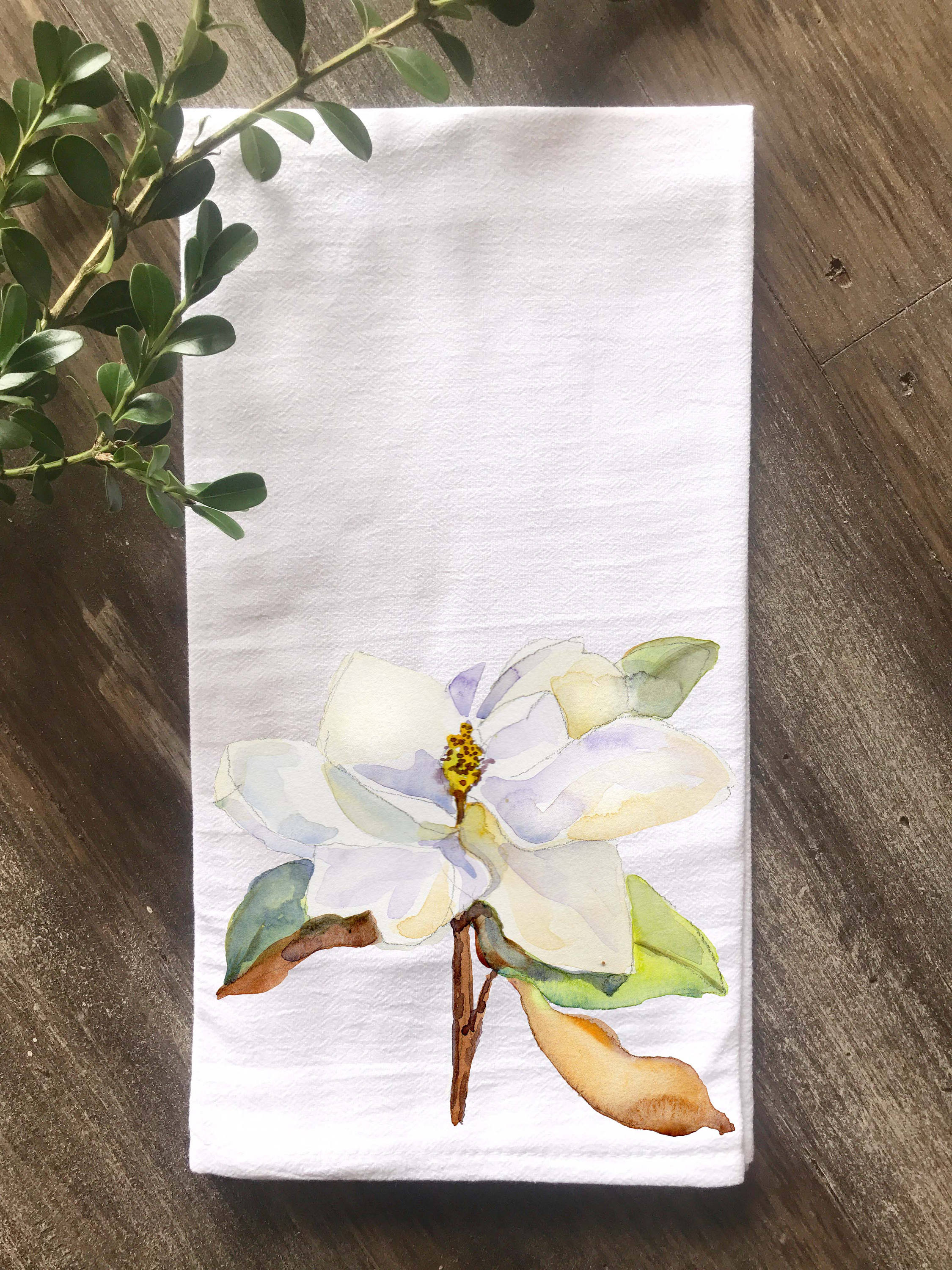 Magnolia Embroidered Waffle Weave Kitchen Towel