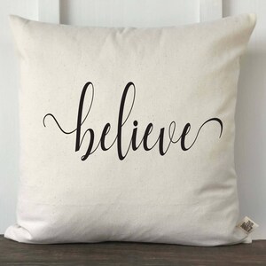 Farmhouse Christmas Believe Pillow Cover, Farmhouse Christmas Pillow, Decorative Pillow Cover, Couch Pillow cover image 3