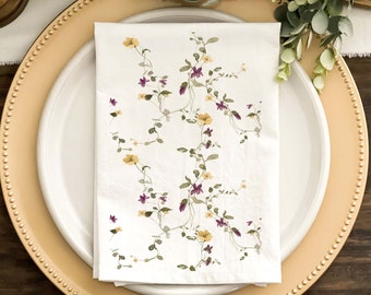 Spring Napkin, Easter Napkin, Watercolor Wildflowers Pattern No 3, Dinner Napkins, Custom Napkins, Natural or White Fabric